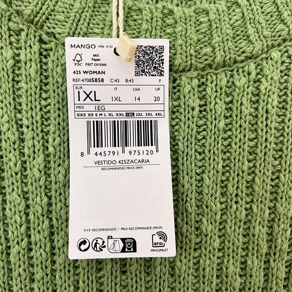 NWT Mango Green Ribbed Long Dress Size 1XL / 14 - Picture 10 of 14